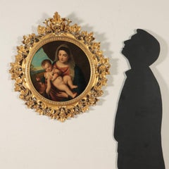 Virgin With Child And Young Saint John Oil On Panel 19th Century