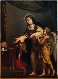 Vision of Saint Catherine from Siena - Oil on Canvas by Bolognese School - 1600