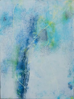 "Visions of My Former Self" Large Abstract Paintings Blue Green Yellow White