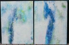 "Visions of My Former Self" Large Abstract Paintings Blue Green Yellow White