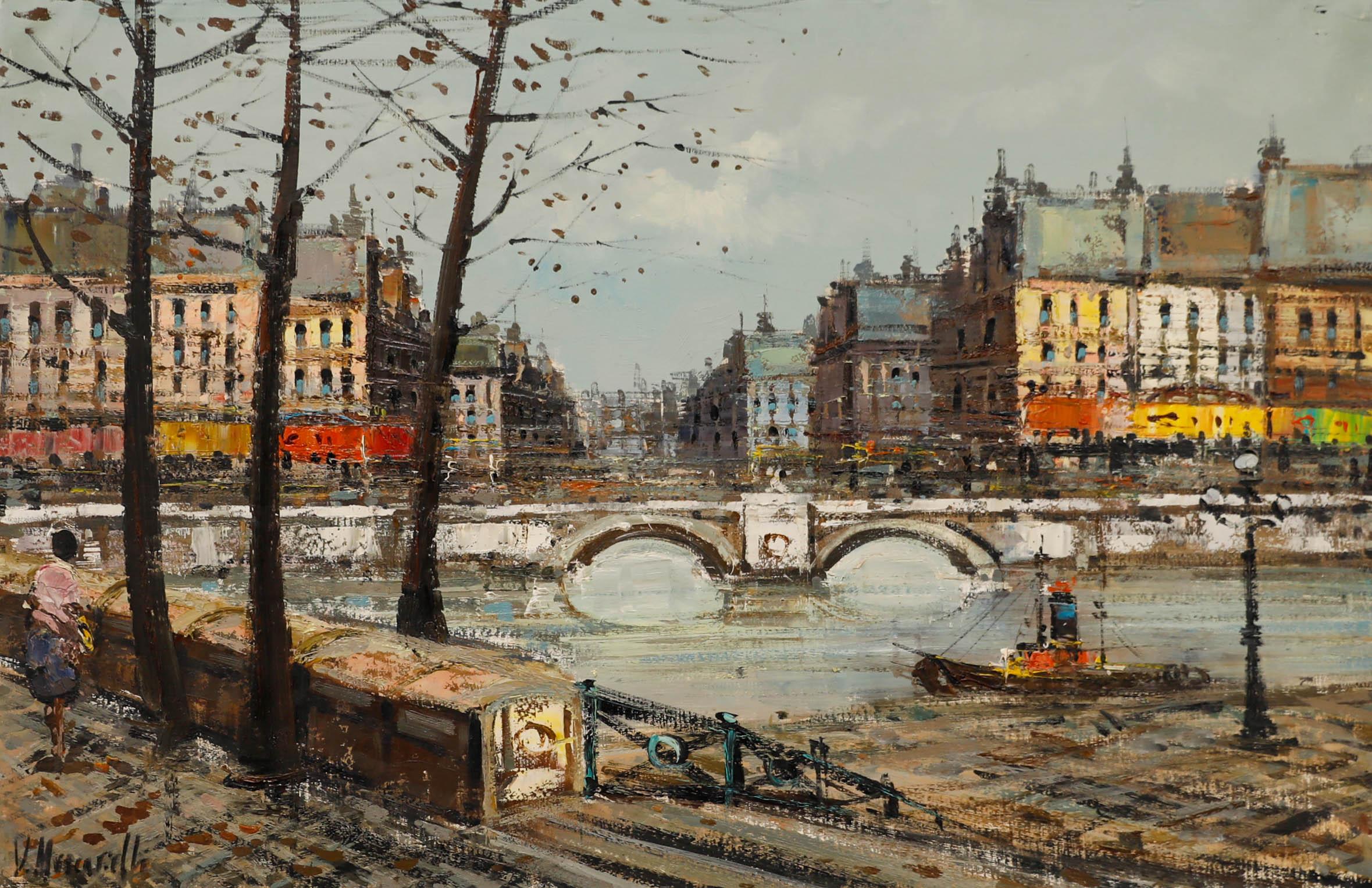 Vittorio Muscariello - Olio del XX secolo, Parigi sulla Senna - Painting di Unknown