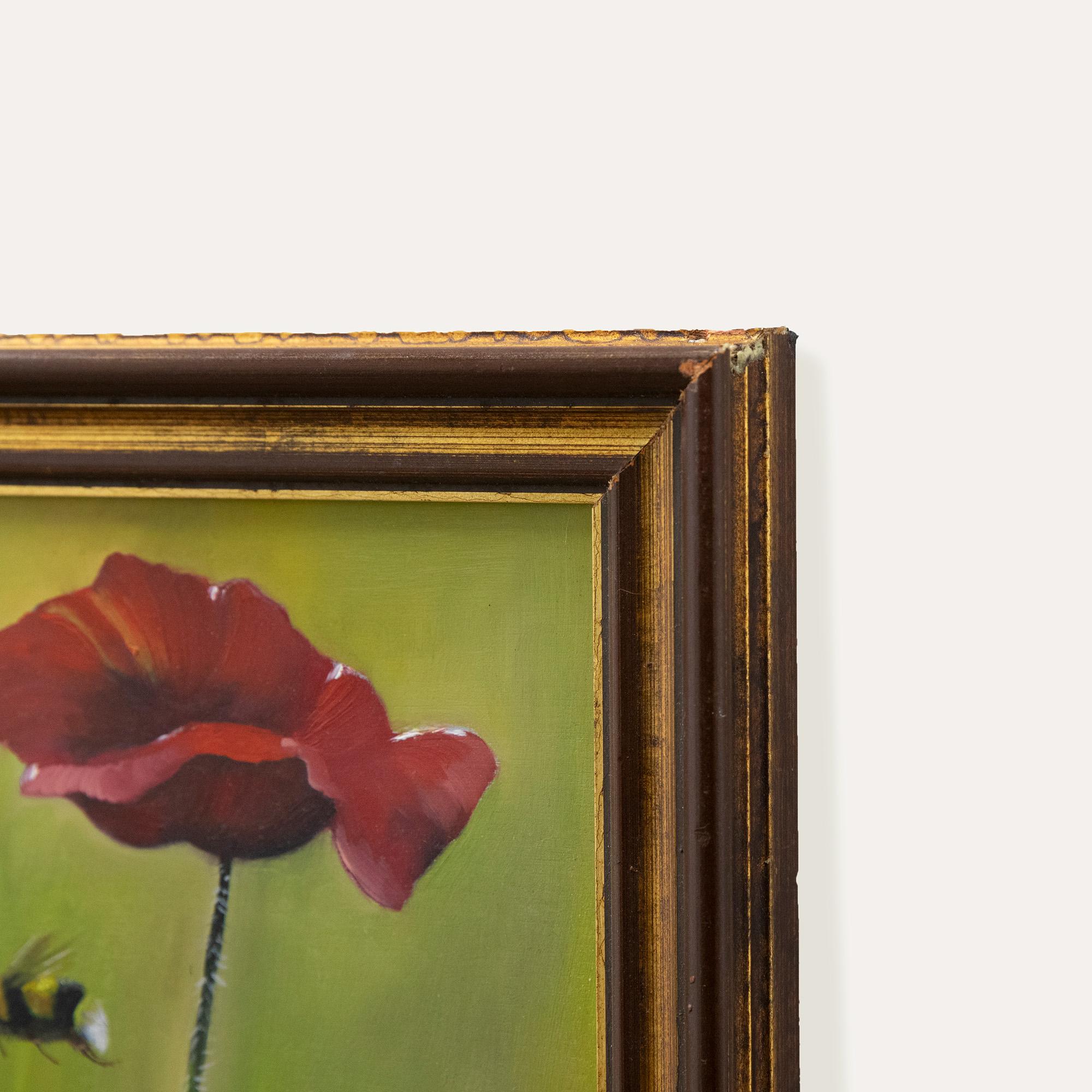 Vivek Mandalia - Framed Contemporary Oil, Bumble Bee's & Poppies For Sale 1