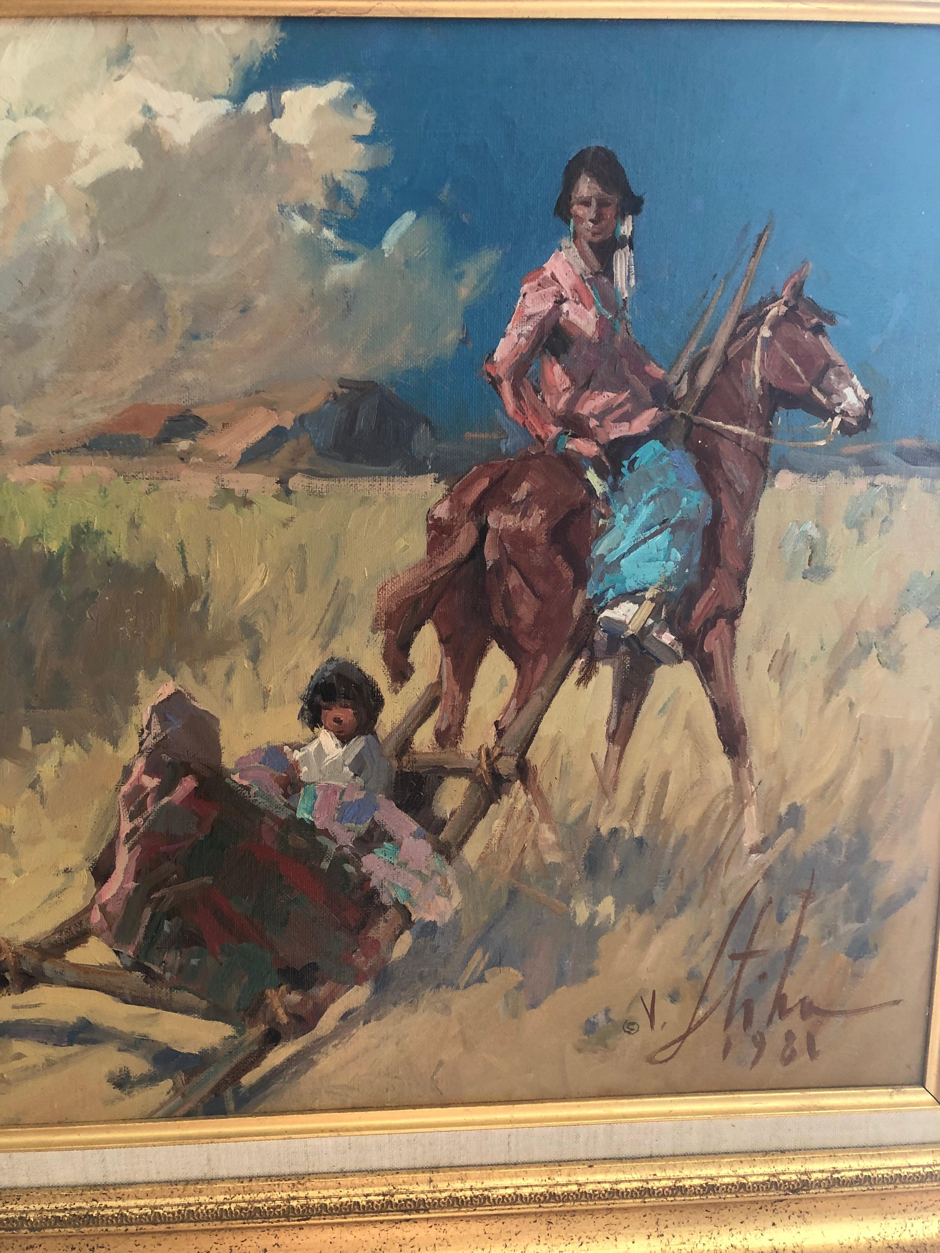 Vladan Stiha Native Americans in New Mexico - American Impressionist Painting by Unknown
