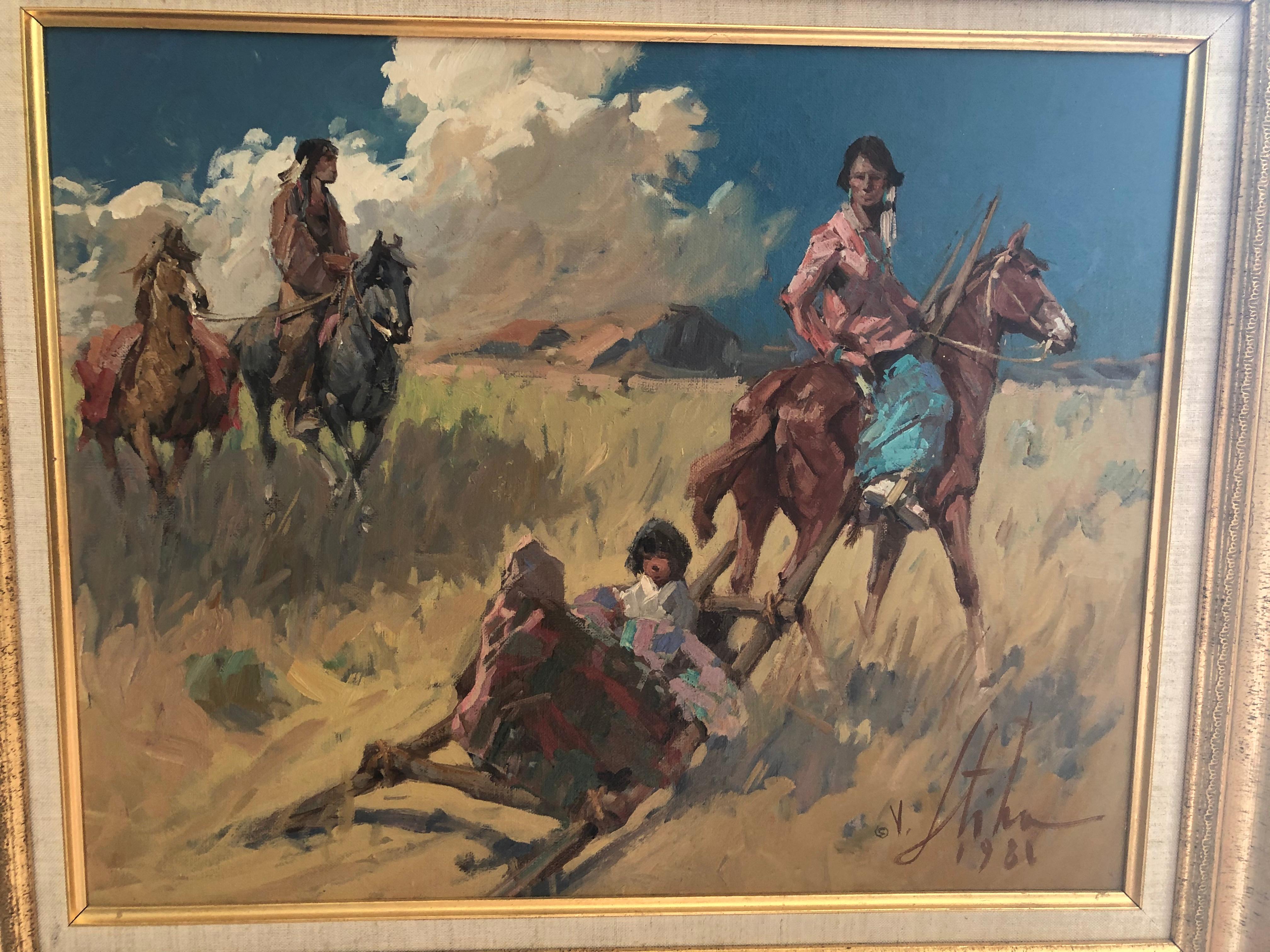 Figurative Painting di Unknown - Vladan Stiha Nativi americani nel Nuovo Messico