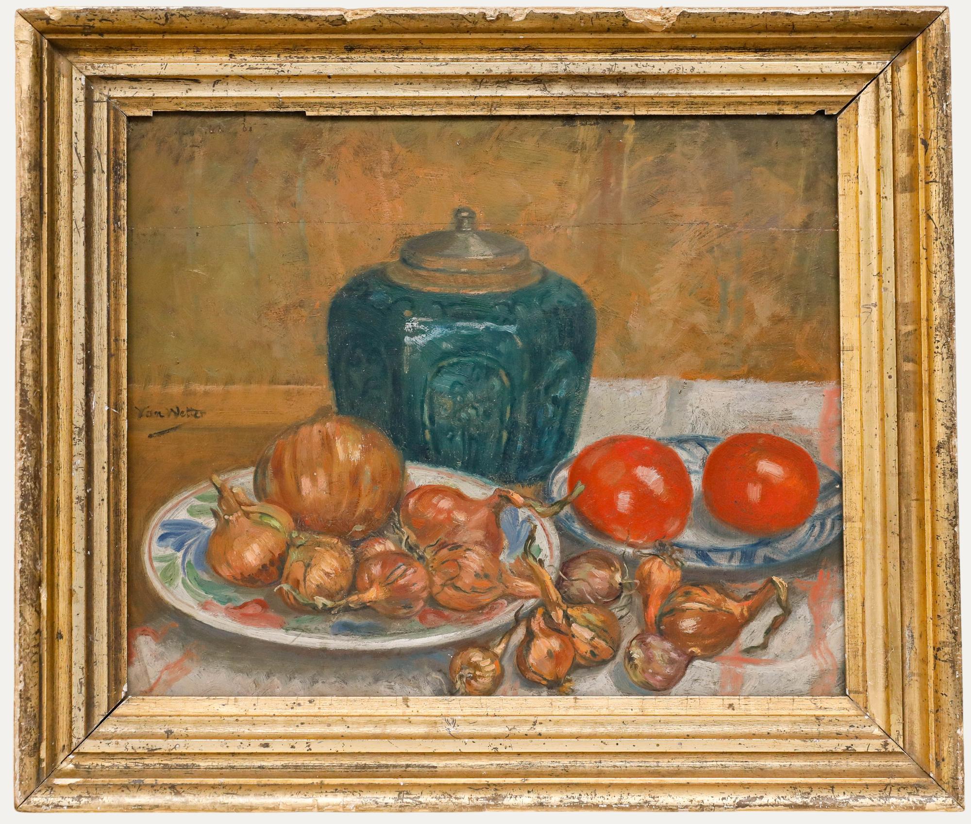 Still-Life Painting Unknown - Von Wetter - Début du 20e siècle Huile, Nature morte au pot de gingembre