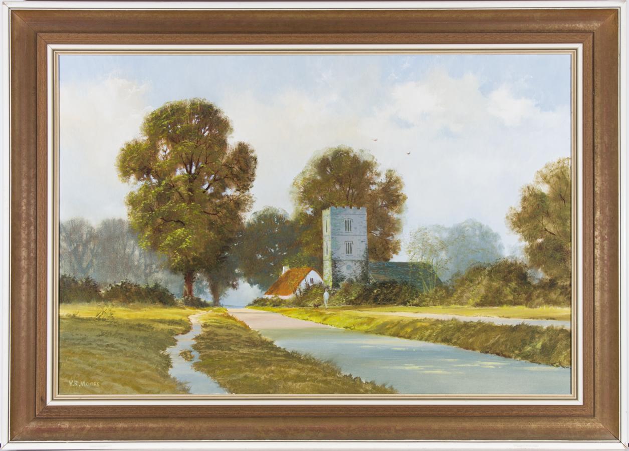 Unknown Landscape Painting - V.R. Moore - Signed 20th Century Oil, Summer Evening No.5