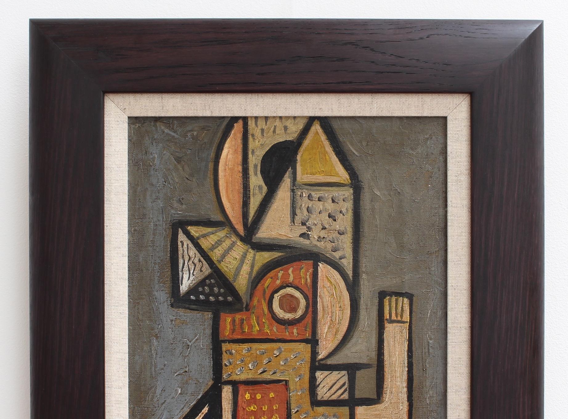 'Portrait of a Young Man II' by V.R., Mid-Century Abstract Cubist Oil Painting 1