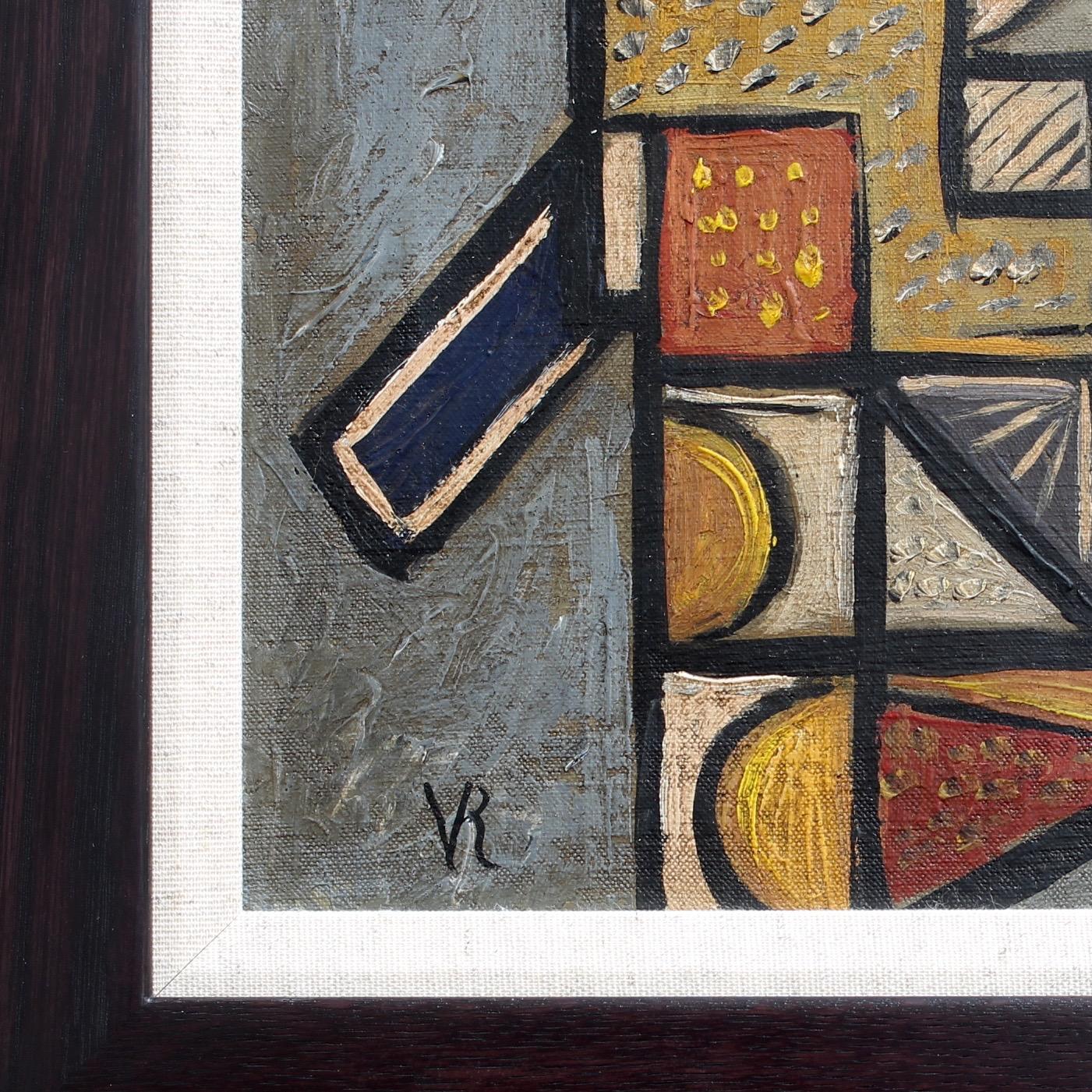 'Portrait of a Young Man II' by V.R., Mid-Century Abstract Cubist Oil Painting 2