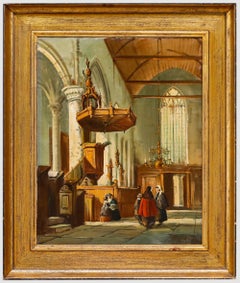 W Beynen - Early 20th Century Oil, Dutch Church Interior
