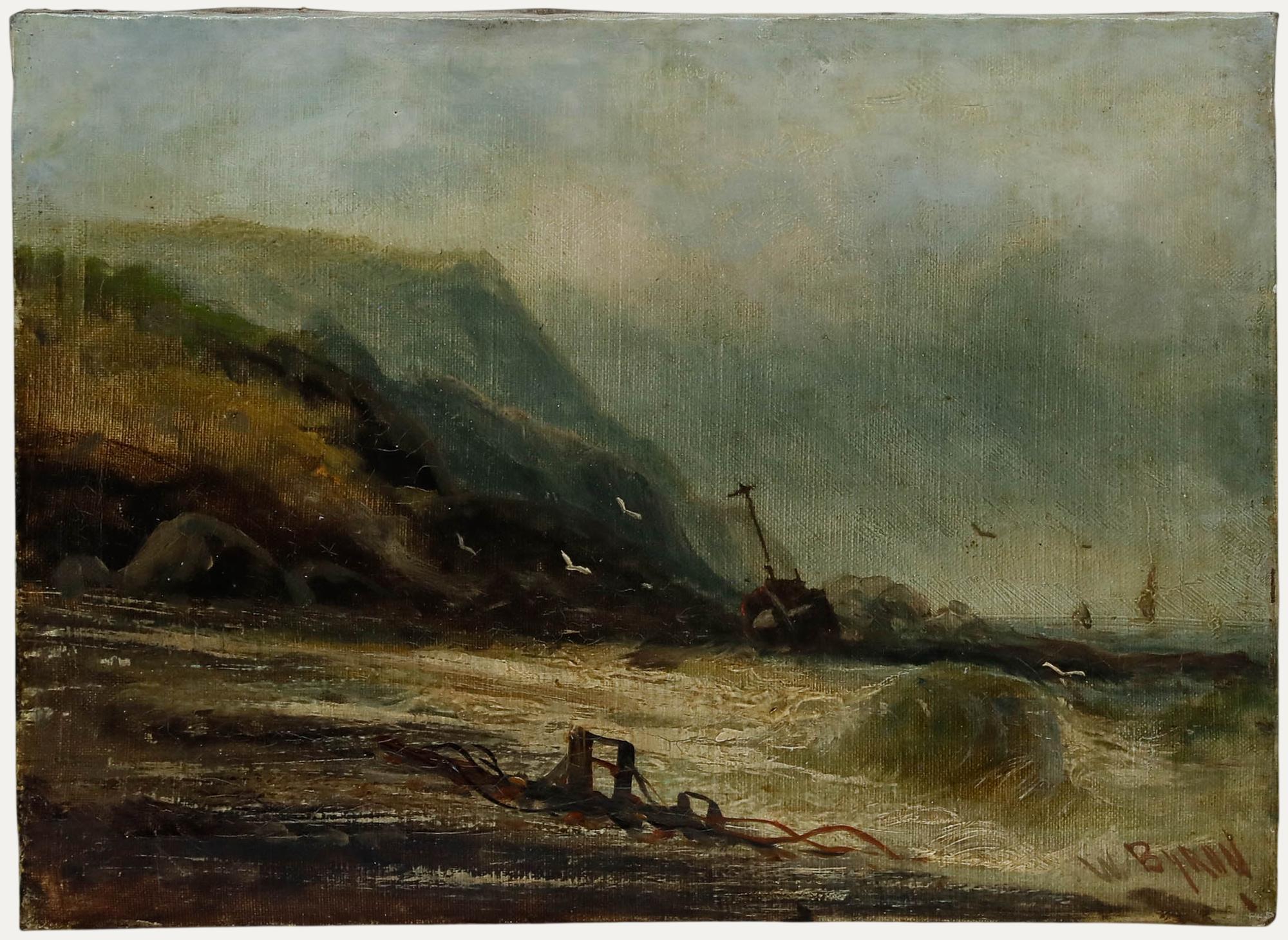 W. Byron (1860-1920) - Late 19th Century Oil, Shipwreck Under the Cliffs