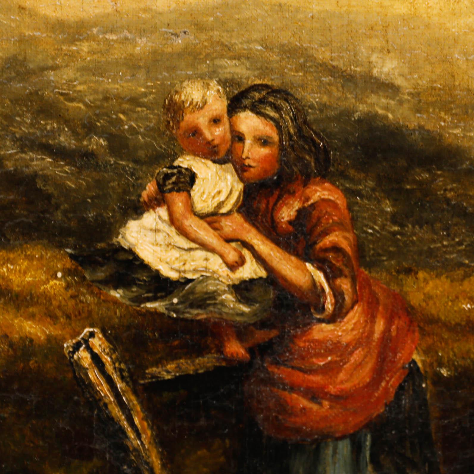 W. D. Halloway  - 1888 Oil, Mother and Child on the Moors - Brown Figurative Painting by Unknown
