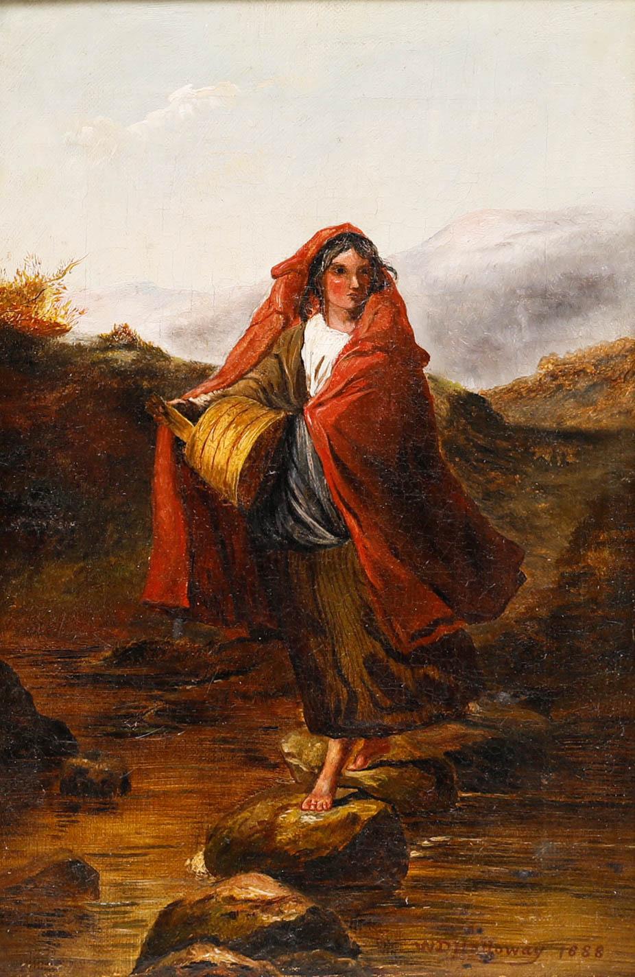 W. D. Halloway – Ölgemälde, „Crossing the Stepping Stones“, Ende des 19. Jahrhunderts – Painting von Unknown