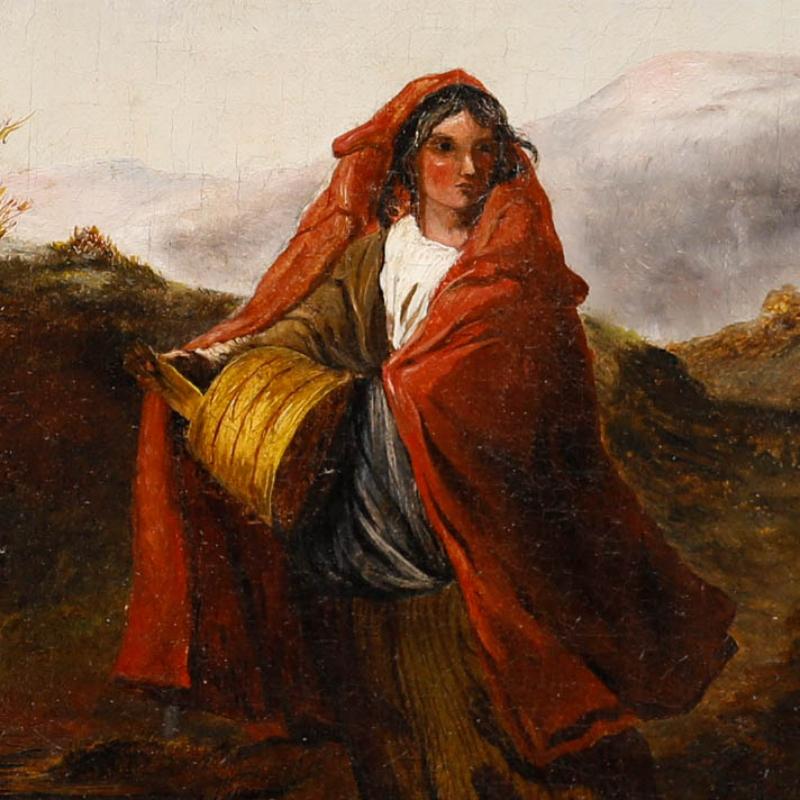 W. D. Halloway – Ölgemälde, „Crossing the Stepping Stones“, Ende des 19. Jahrhunderts (Beige), Portrait Painting, von Unknown