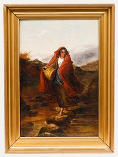 W. D. Halloway - Late 19th Century Oil, Crossing the Stepping Stones