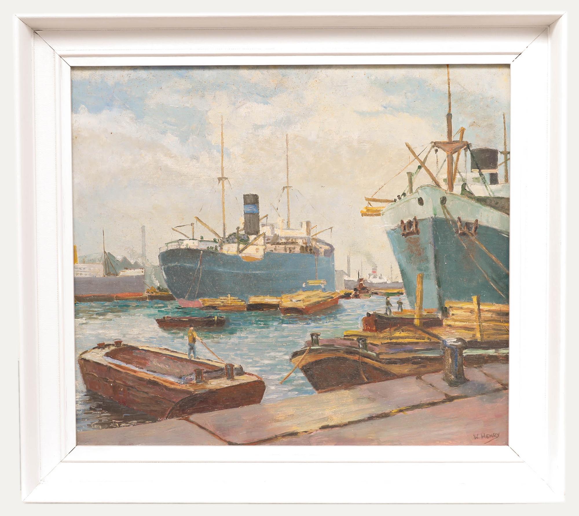 W. Henry - Gerahmtes Ölgemälde aus der Mitte des 20. Jahrhunderts, Royal Docks, London
