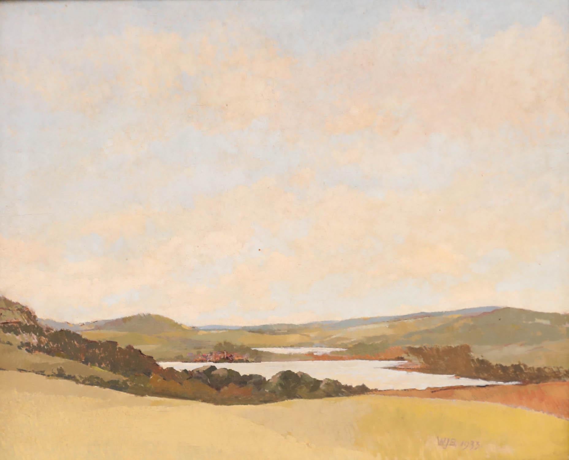 W. J. B - Framed 1933 Oil, View from Mount Edgecombe - Painting by Unknown
