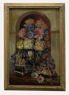 Vintage W. Jo Hine  - 1943 Oil, Flowers in the Alcove