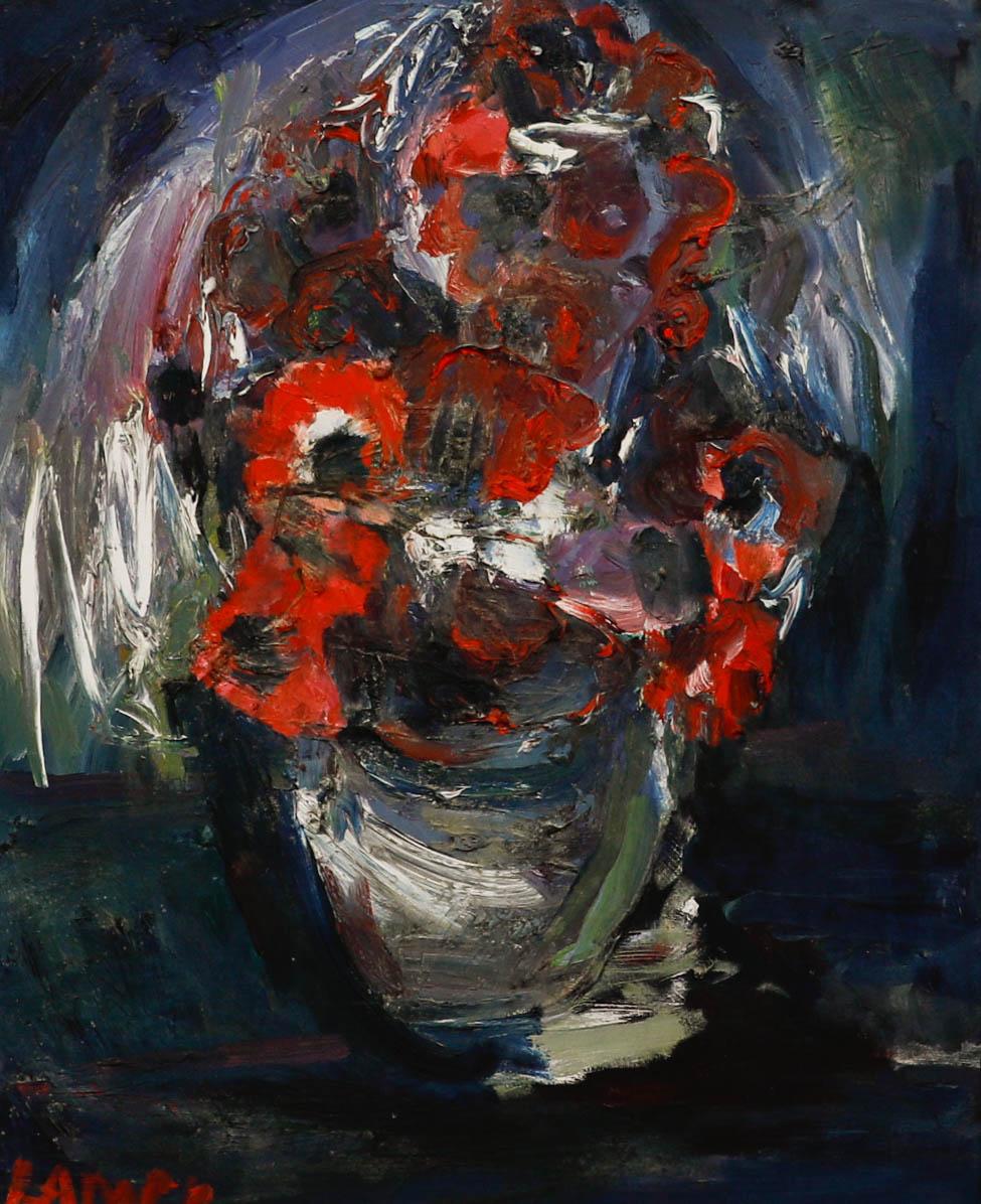 W. Lampl - Gerahmtes Ölgemälde des 20. Jahrhunderts, Stillleben mit Blumen in einer Vase, Stillleben – Painting von Unknown