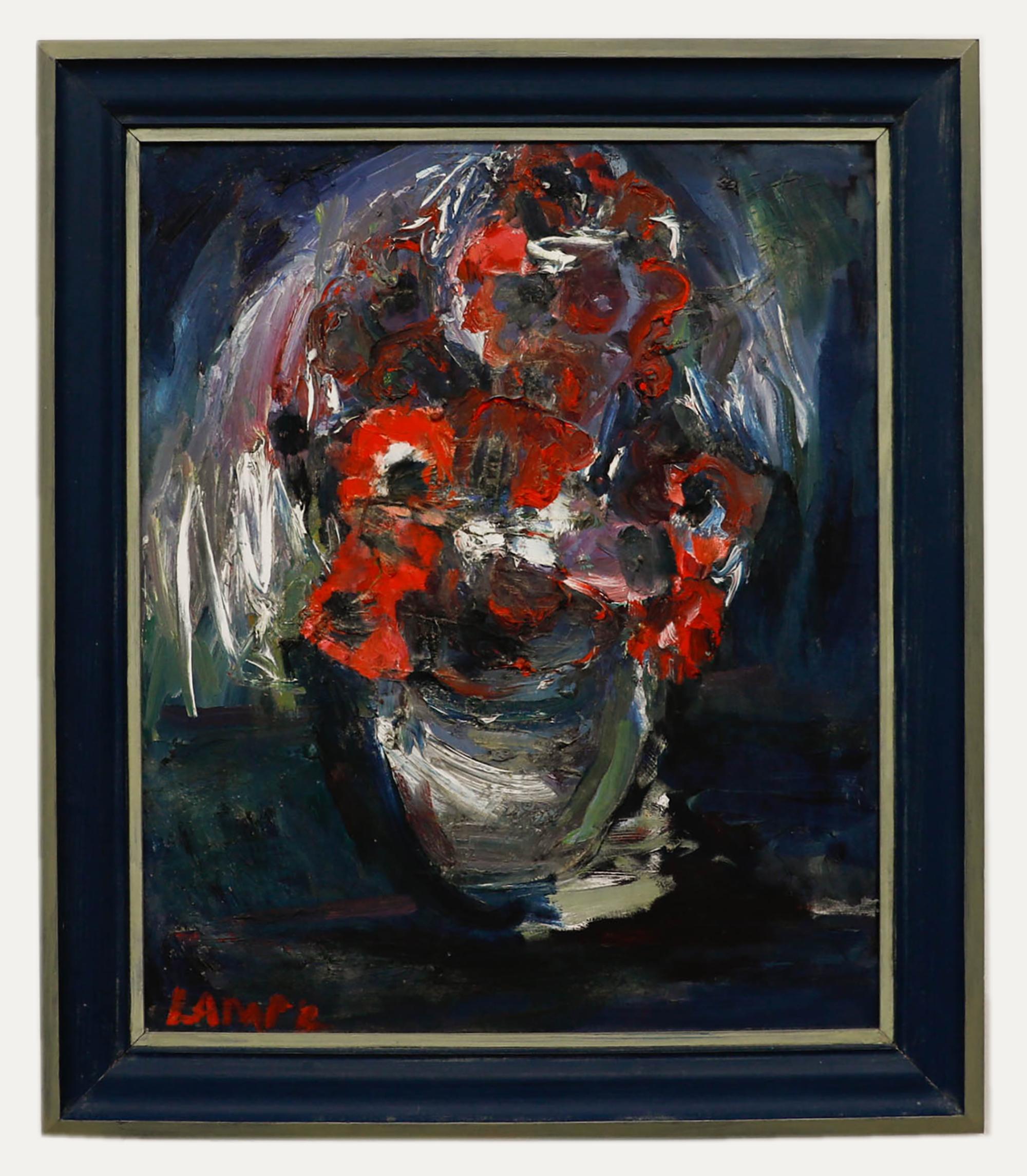 Unknown Still-Life Painting – W. Lampl - Gerahmtes Ölgemälde des 20. Jahrhunderts, Stillleben mit Blumen in einer Vase, Stillleben