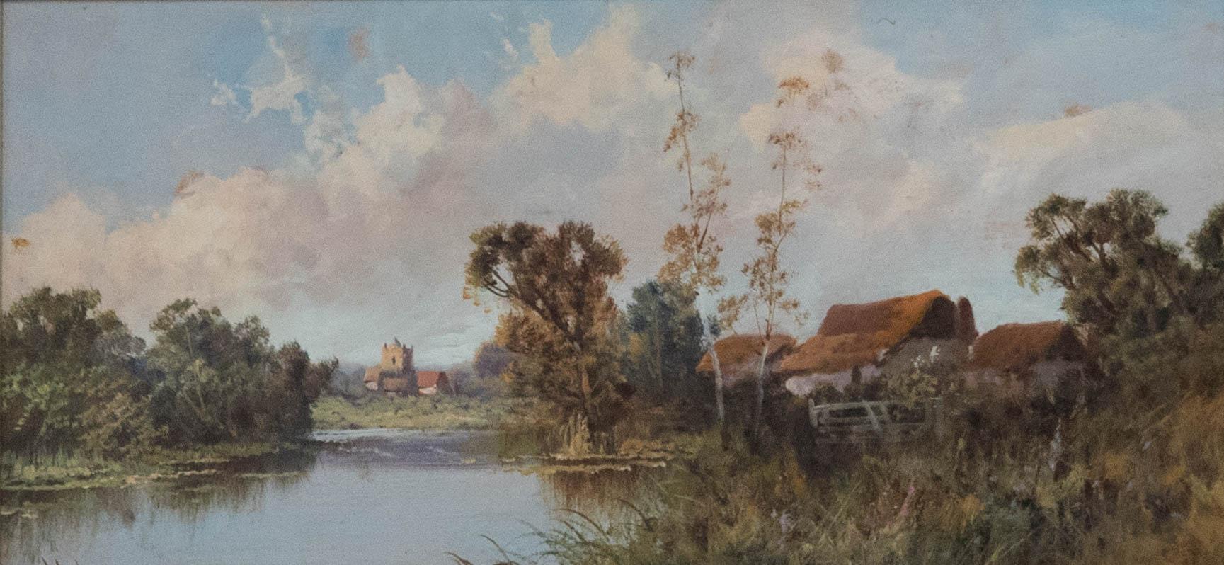 W. Lewis  - Olio della metà del XX secolo, Fattoria sul fiume - Painting di Unknown