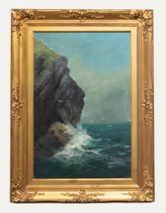 W. Page - Framed Early 20th Century Oil, Crashing Waves in the Cove