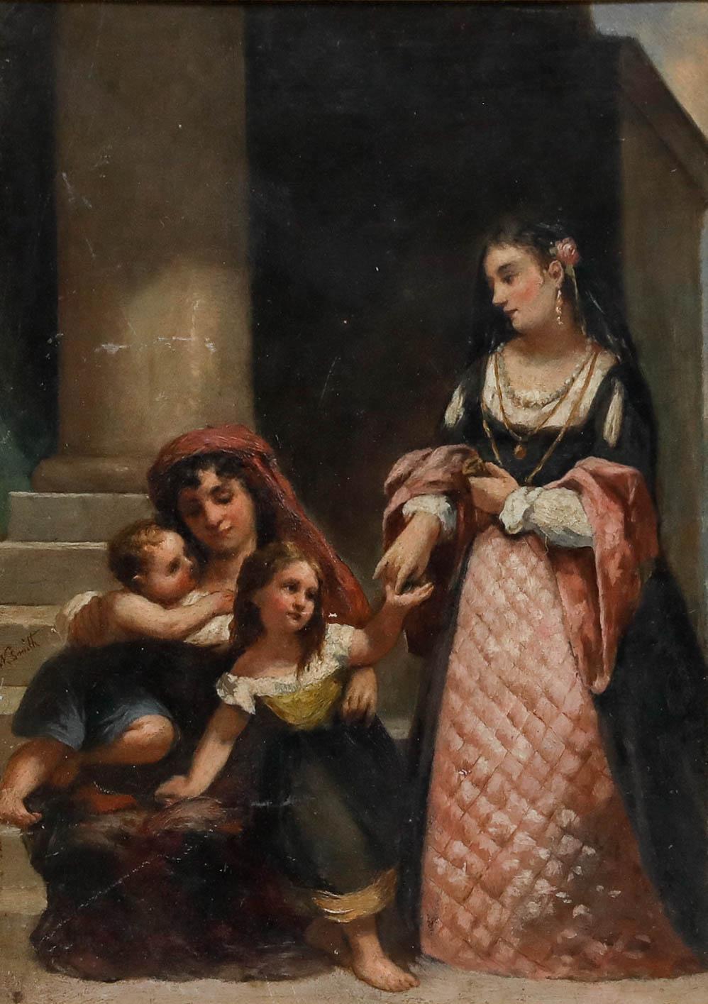 W. Smith - 19th Century Oil, Giving Alms - Painting by Unknown