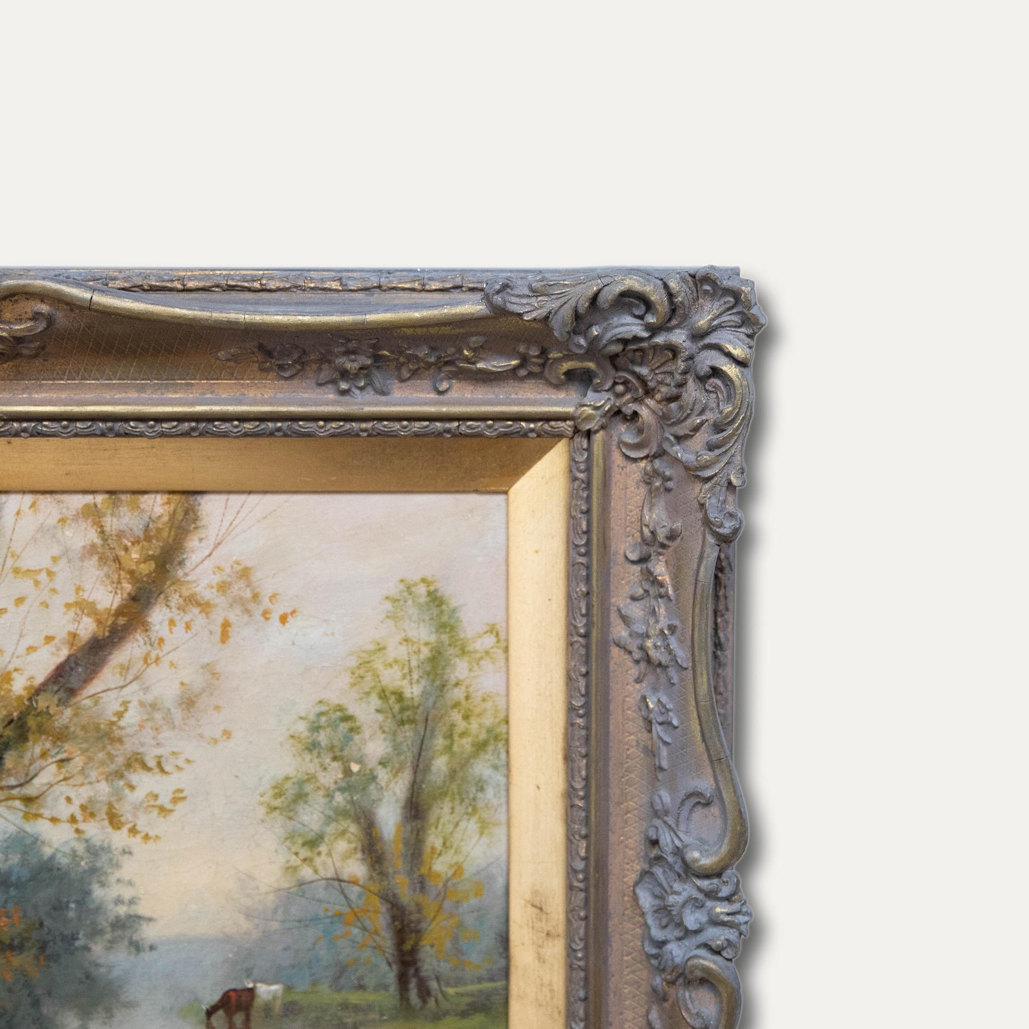 W. Thomas - Olio dei primi del Novecento incorniciato, Paesaggio autunnale con bovini in vendita 1