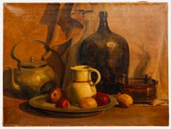 W. Wagner - Huile sur toile du début du XXe siècle, Nature morte aux récipients et aux fruits