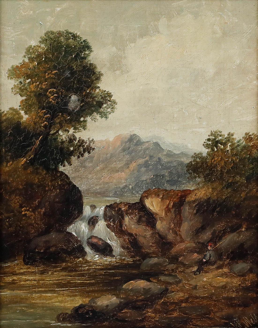 W. Wells - English School Late 19th Century Oil, Afternoon Fishing - Painting by Unknown