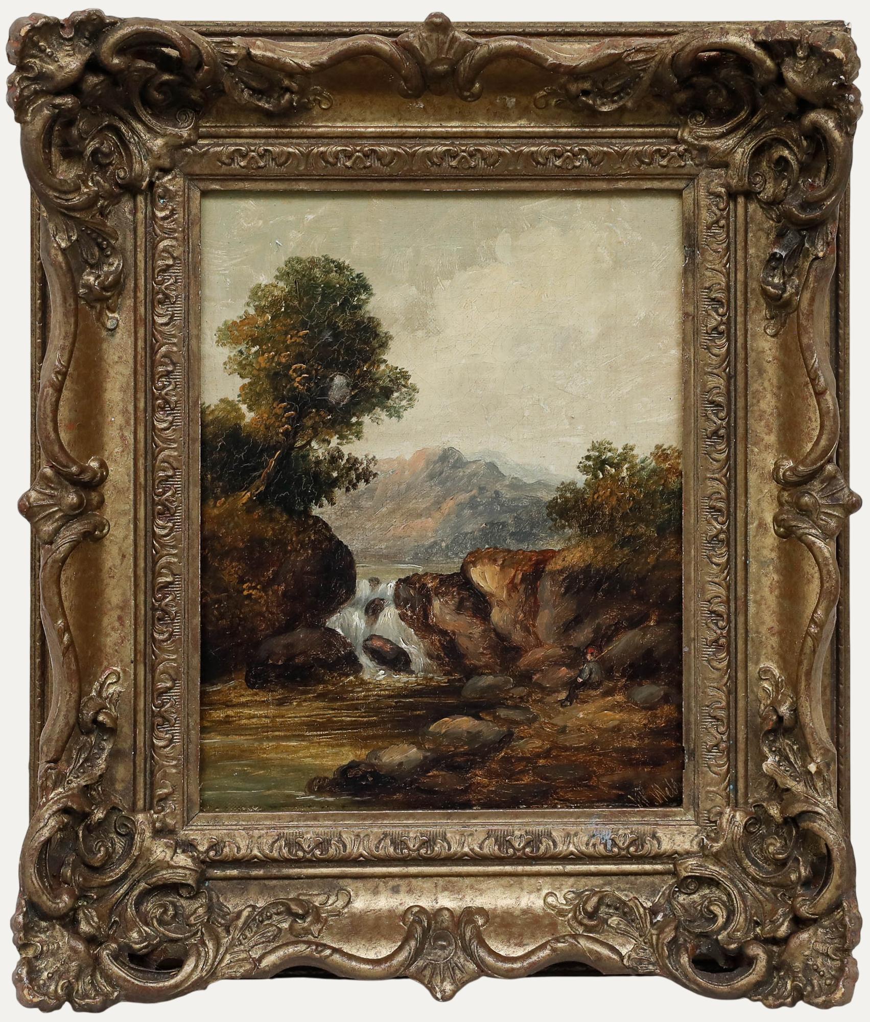 Unknown Landscape Painting - W. Wells - English School Late 19th Century Oil, Afternoon Fishing