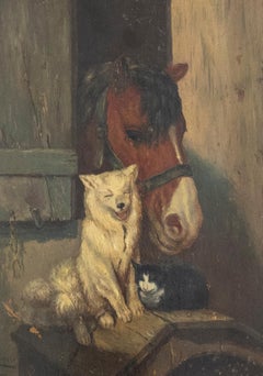 Antique Wagner - 1896 Oil, Animals at the Barn Door