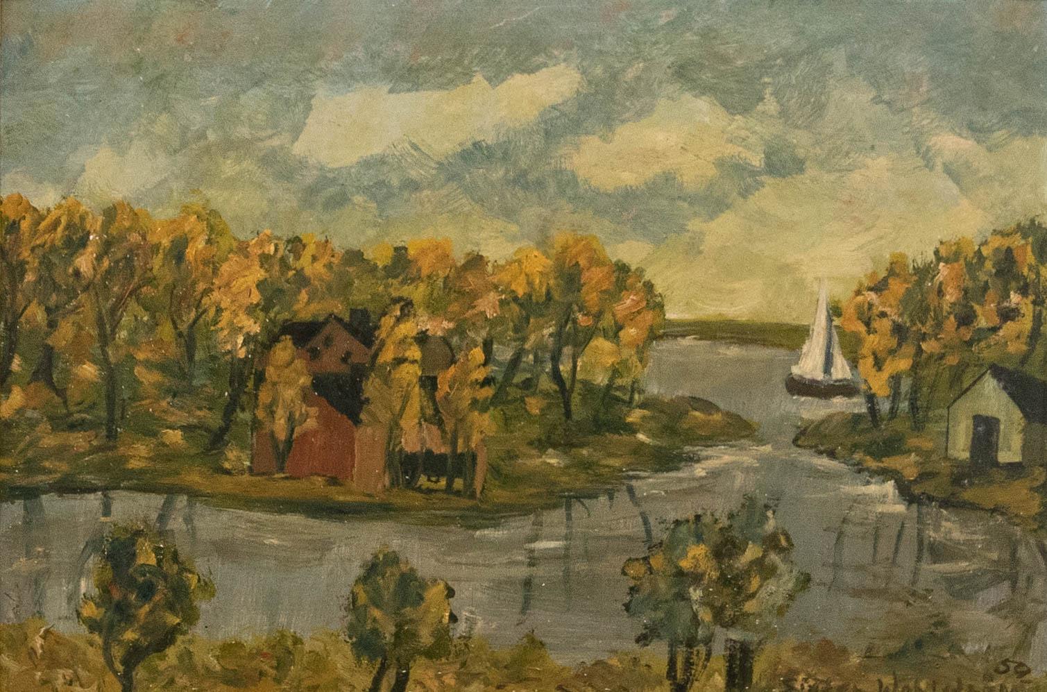 Wahlstrom - 1969 Olio, Cottage nordico sul mare - Painting di Unknown