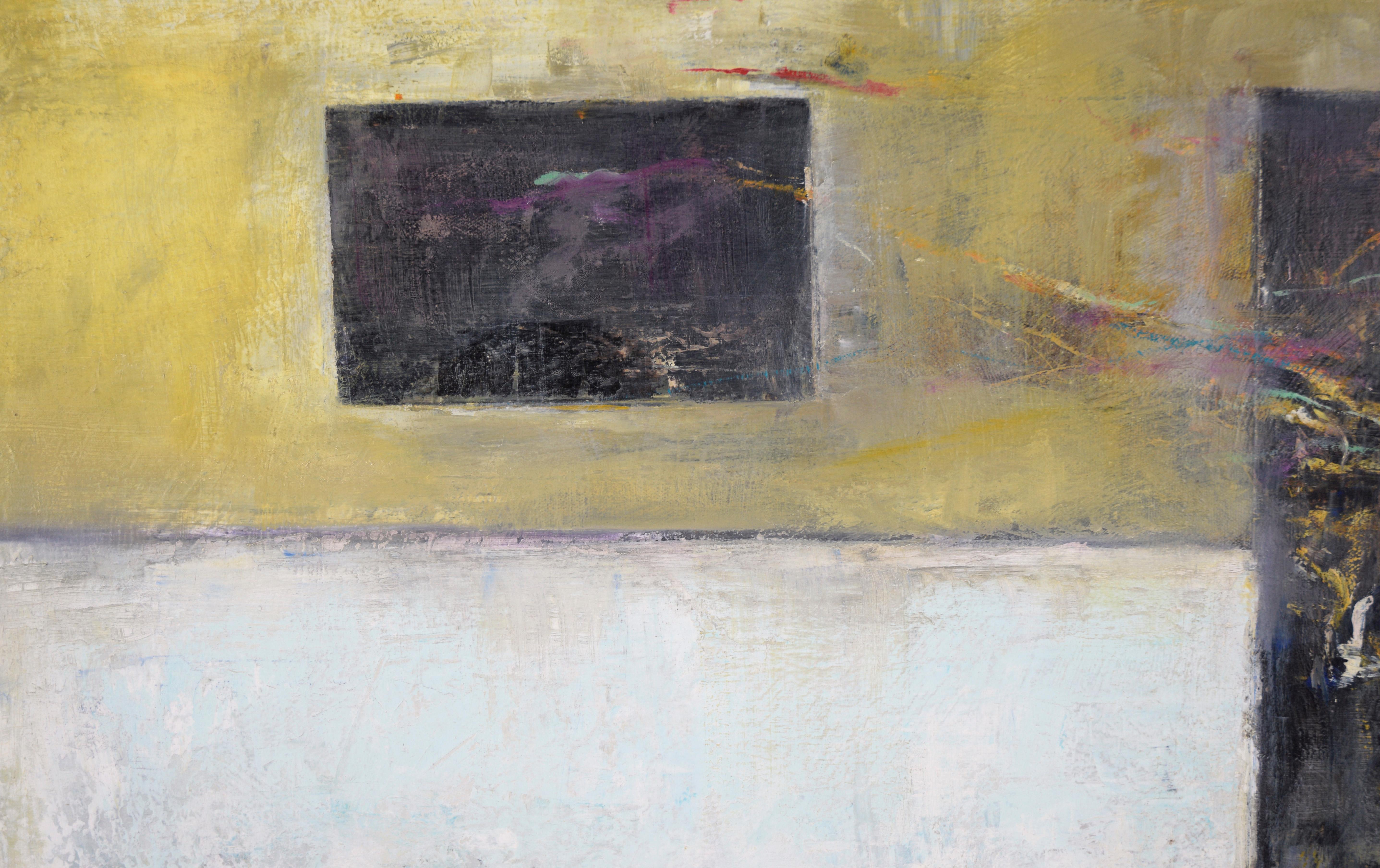 Esperando - Paisaje urbano abstracto con figuras en acrílico sobre lienzo - Painting realista estadounidense de Unknown