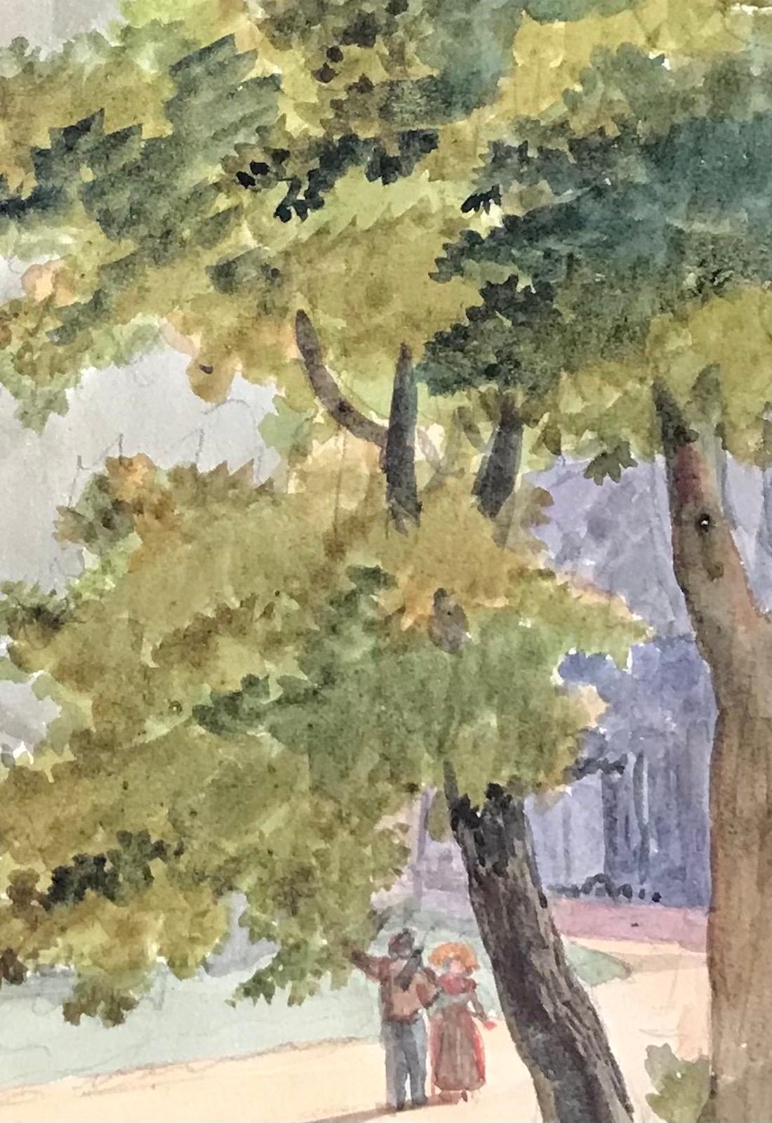 Walk in a park - Watercolor on paper 18x20 cm - Modern Painting by Unknown