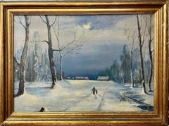 "Caminando entre los árboles" Una escena invernal en azul, gris y blanco