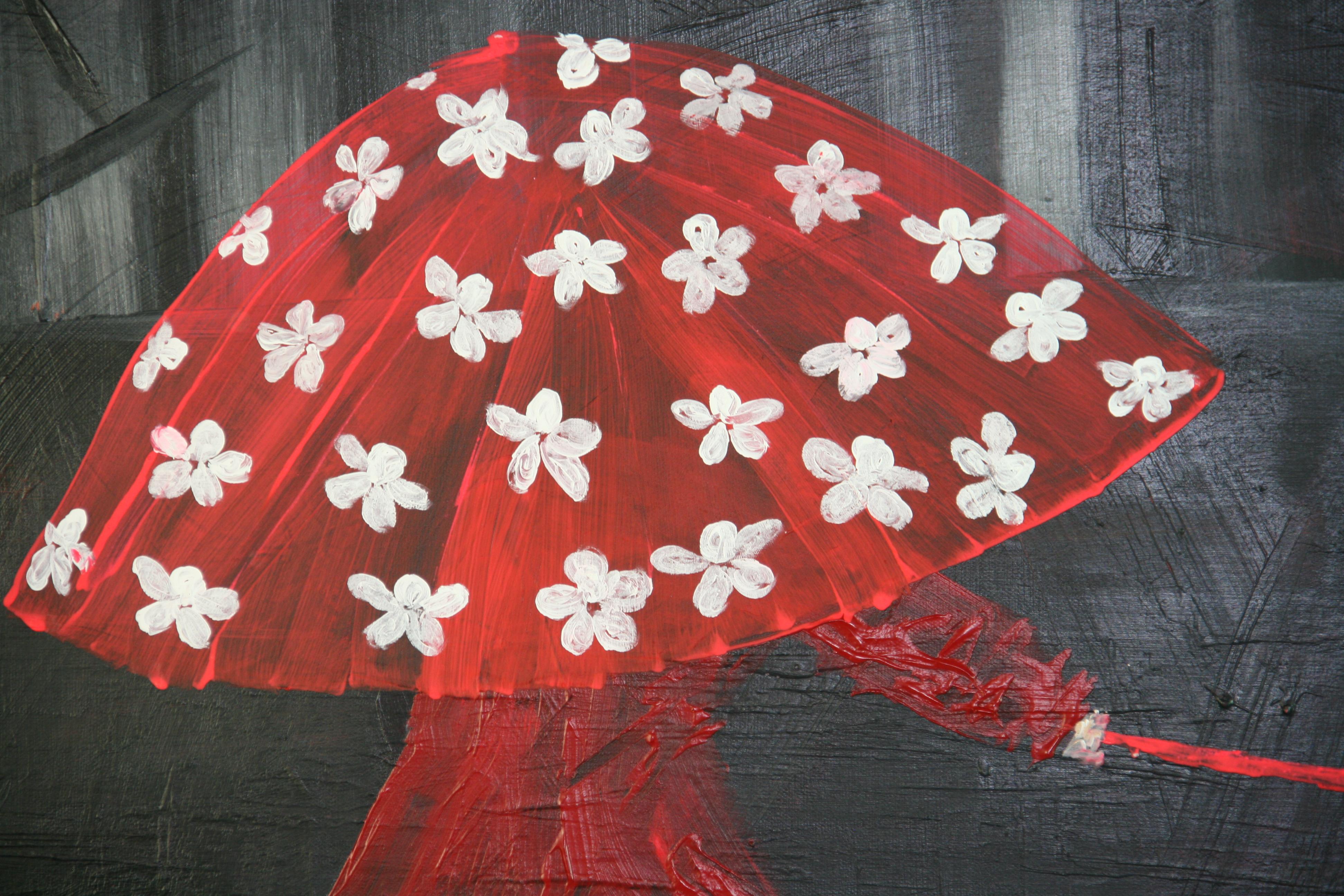 Walking the Dog in the Rain Oversized Oil For Sale 1