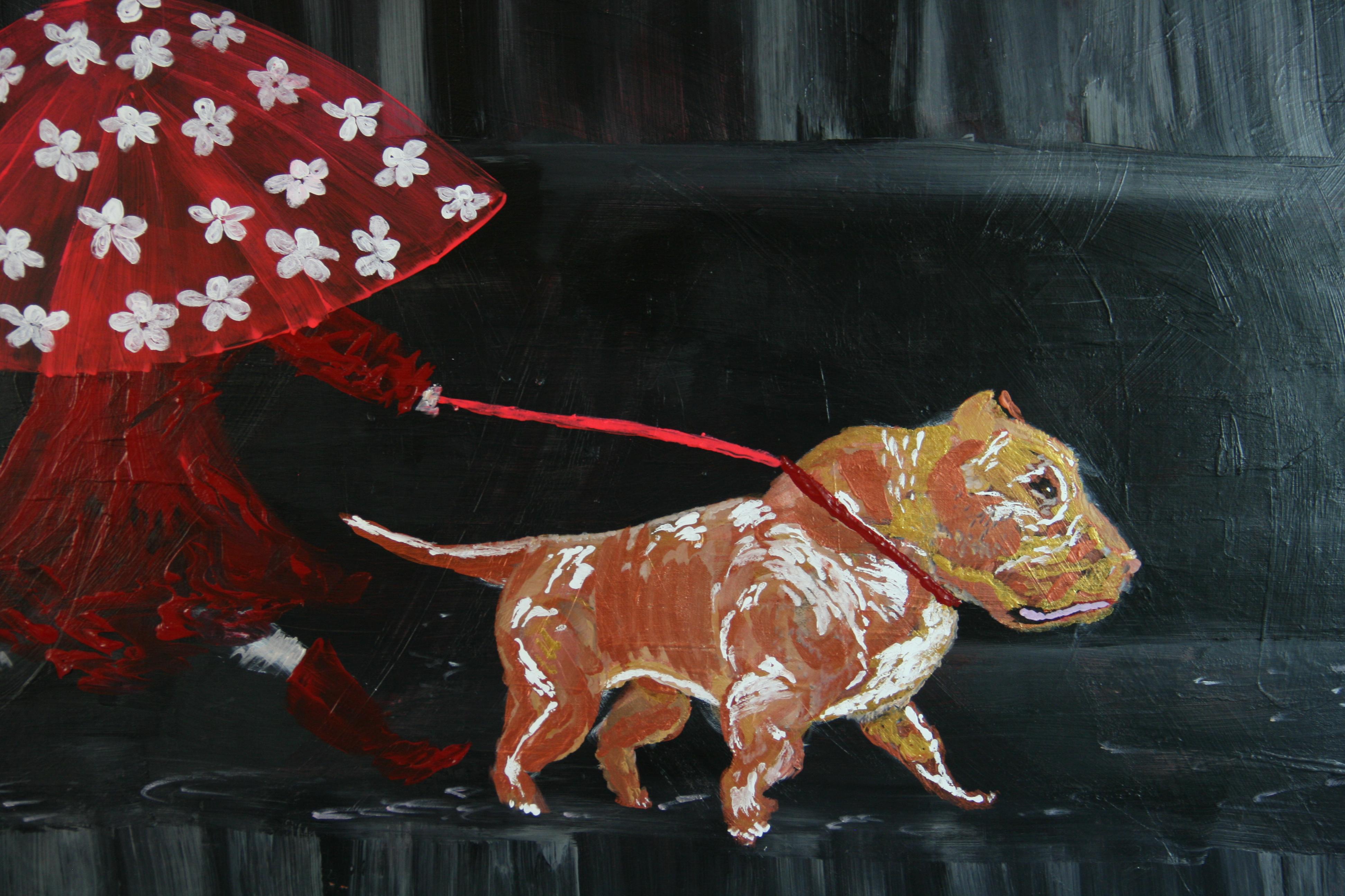 Walking the Dog in the Rain Oversized Oil For Sale 4