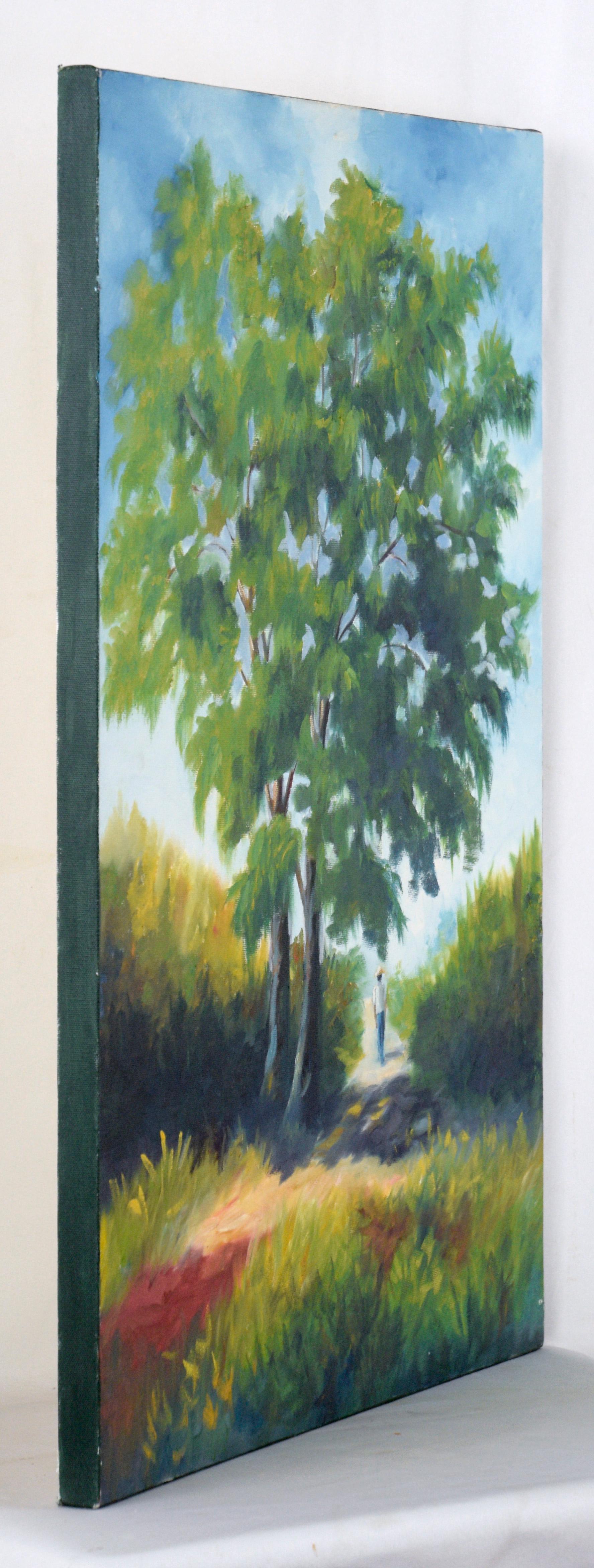 Walking the Path Under the Trees - Landscape in Acrylic on Canvas For Sale 5