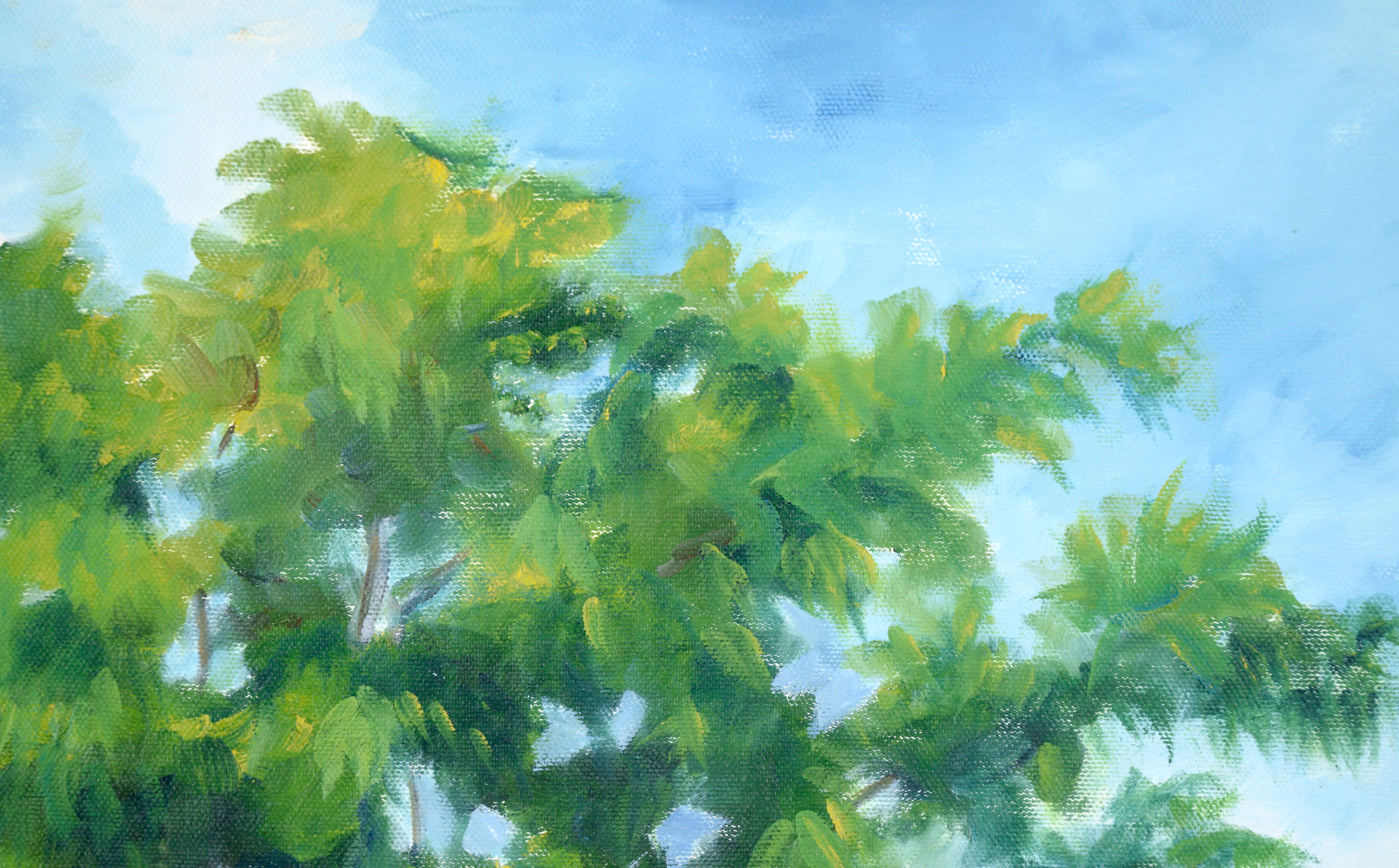 Walking the Path Under the Trees - Paysage en acrylique sur toile - Impressionnisme Painting par Unknown