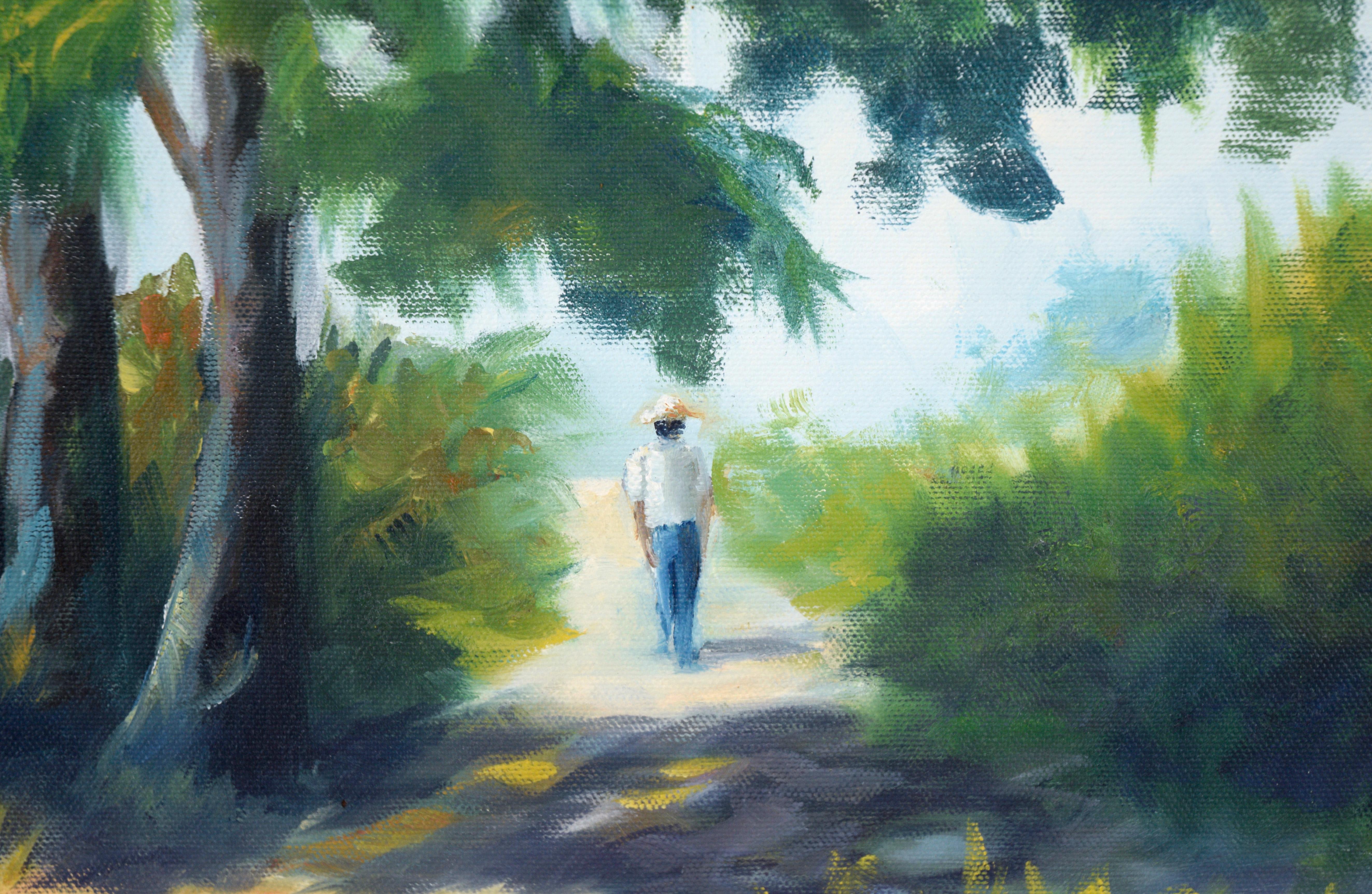 Walking the Path Under the Trees - Landscape in Acrylic on Canvas For Sale 1