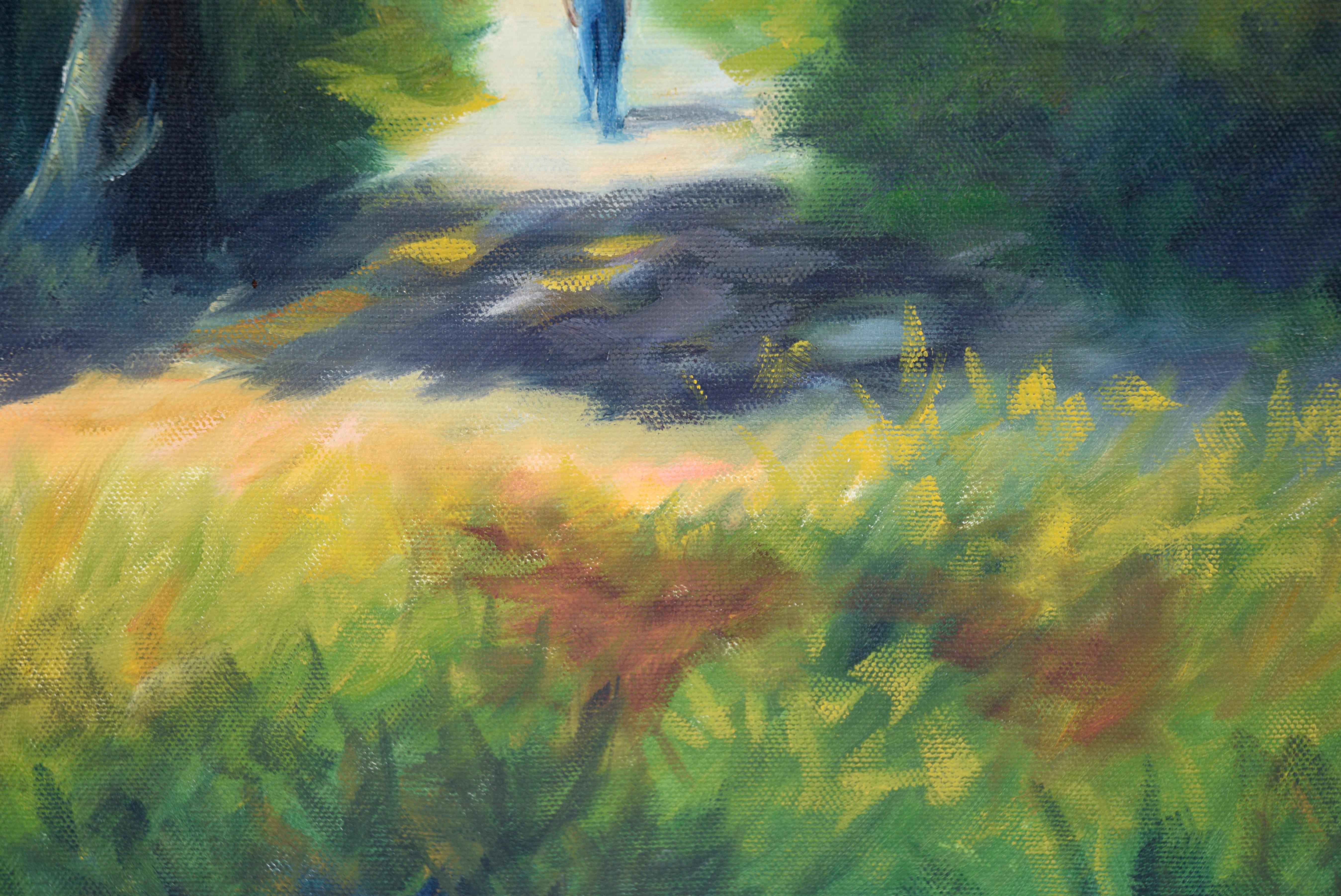 Walking the Path Under the Trees - Landscape in Acrylic on Canvas For Sale 2