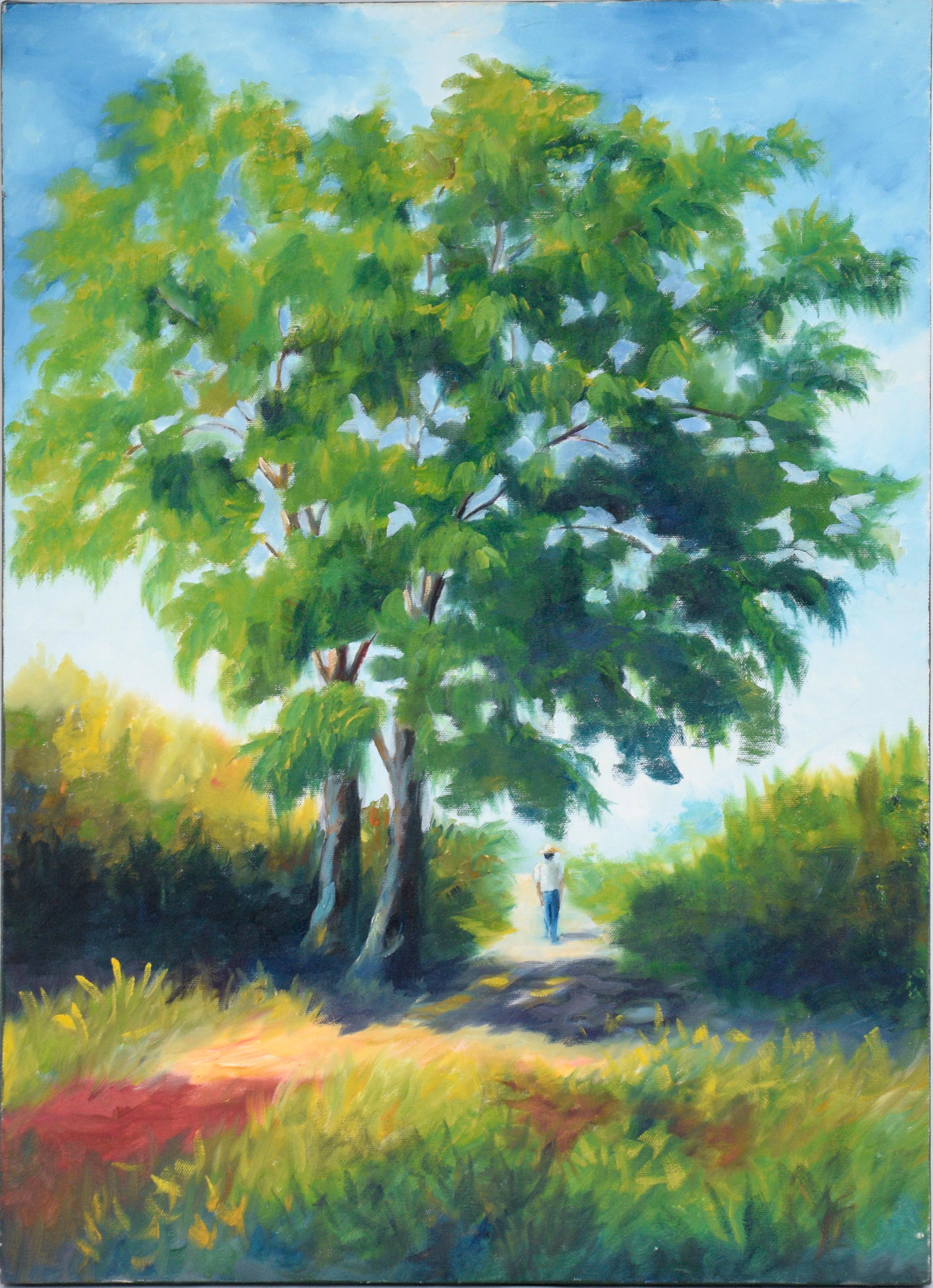 Figurative Painting Unknown - Walking the Path Under the Trees - Paysage en acrylique sur toile