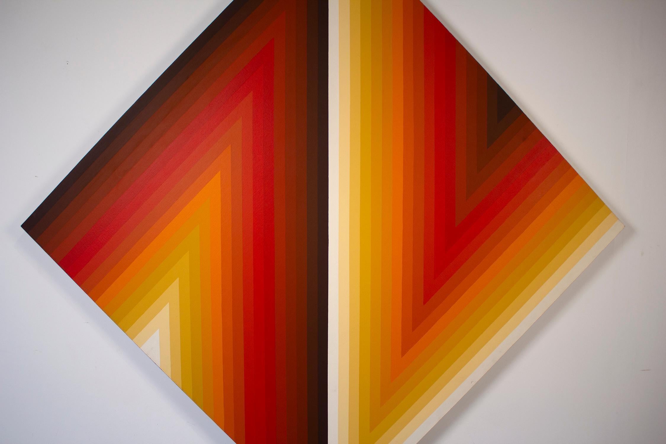 Walt Hines Hard Edge Acrylgemälde auf Leinwand „Raumschärpe“, 1970er Jahre (Rot), Abstract Painting, von Unknown