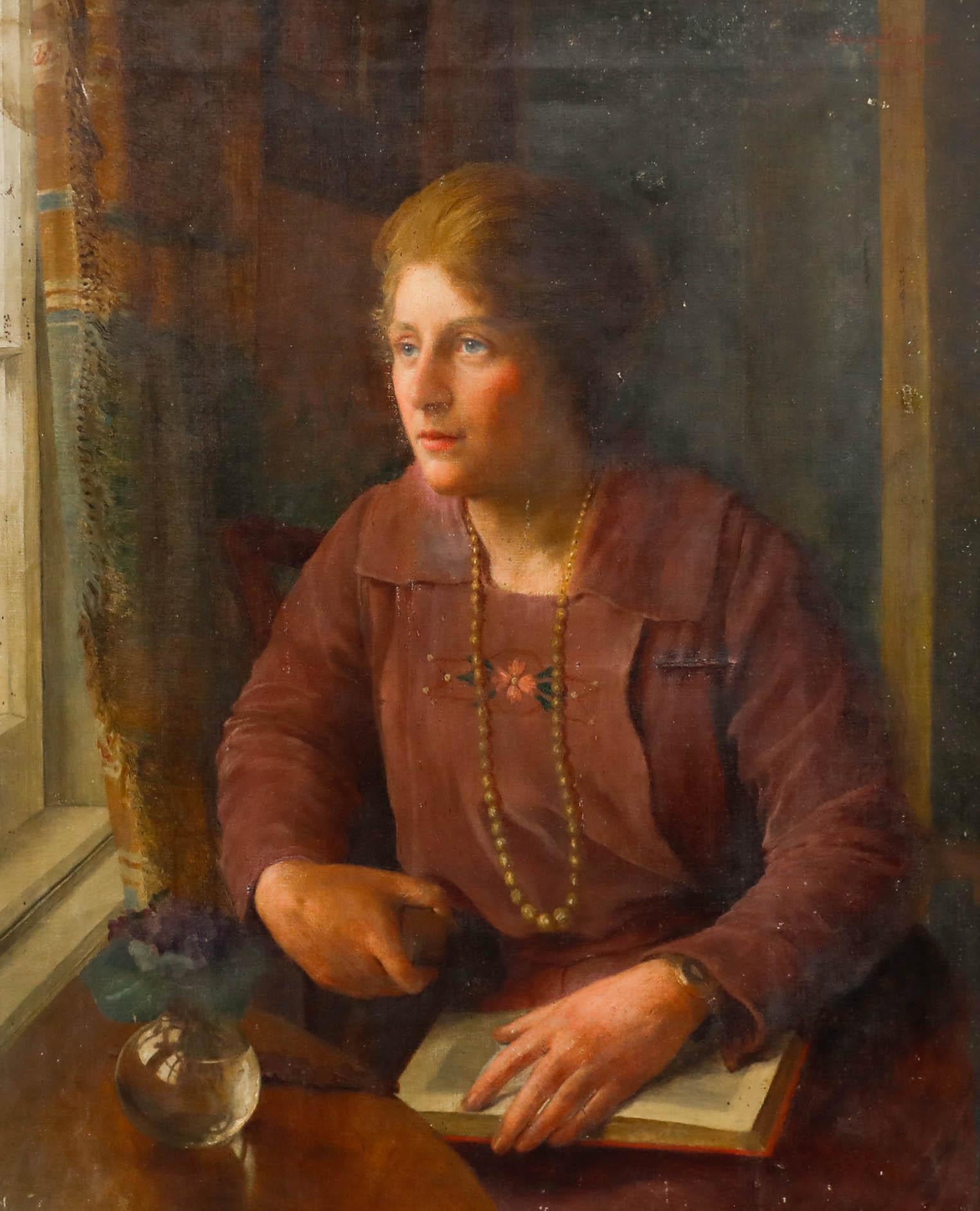 Walter Savage Cooper (1861-1943) - Gerahmtes Ölgemälde, Lady in Thought, 1924 – Painting von Unknown