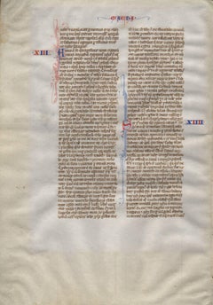 War and Peace - 1245 Latin Medieval Bible Manuscript Leaf - pen ink religious