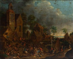 War scene, Flemish School of the 17th century, original antique oil on canvas