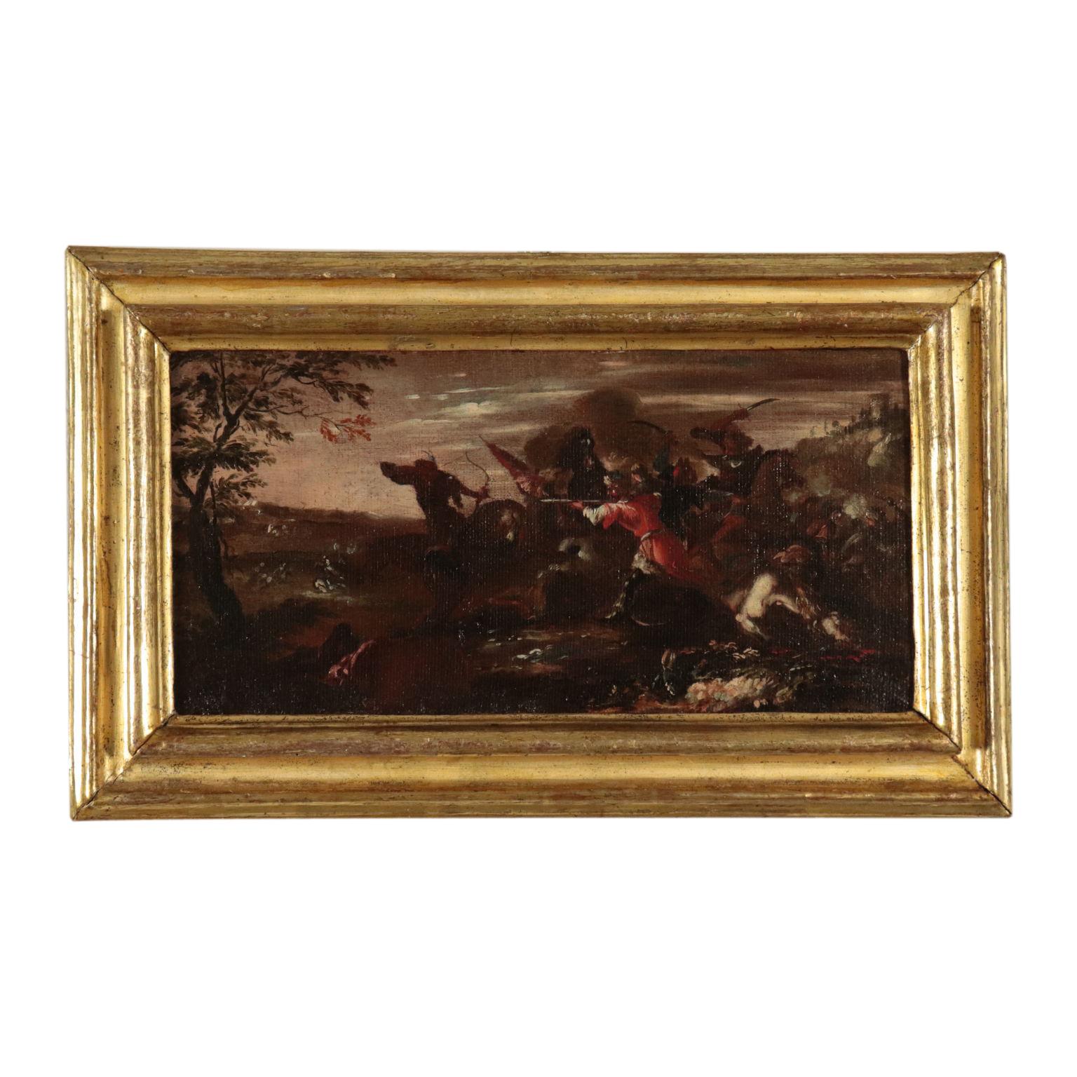 Unknown Landscape Painting - War Scene Oil Painting Late 17th Century