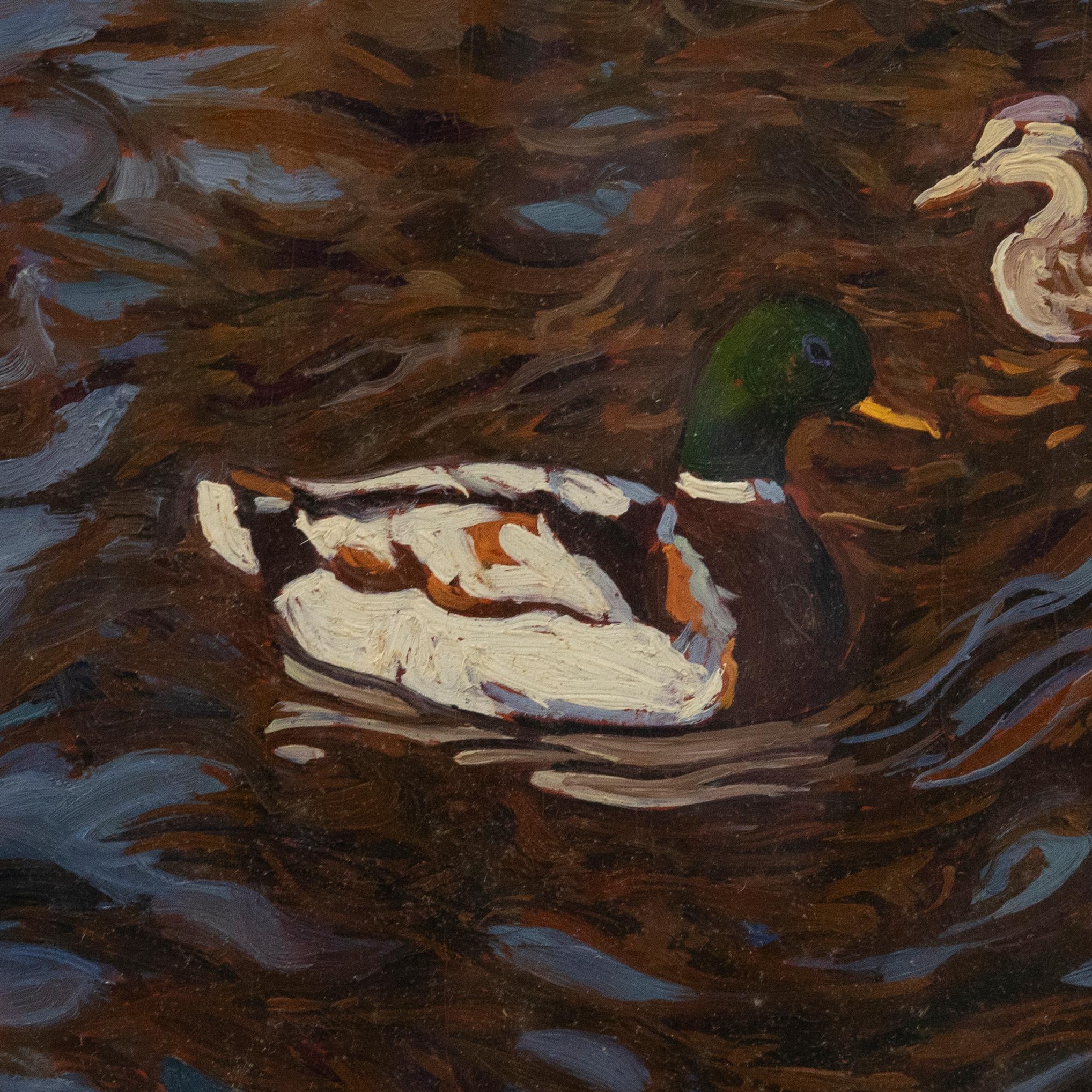 Warren - Framed 20th Century Oil, Ducks on the Water For Sale 1
