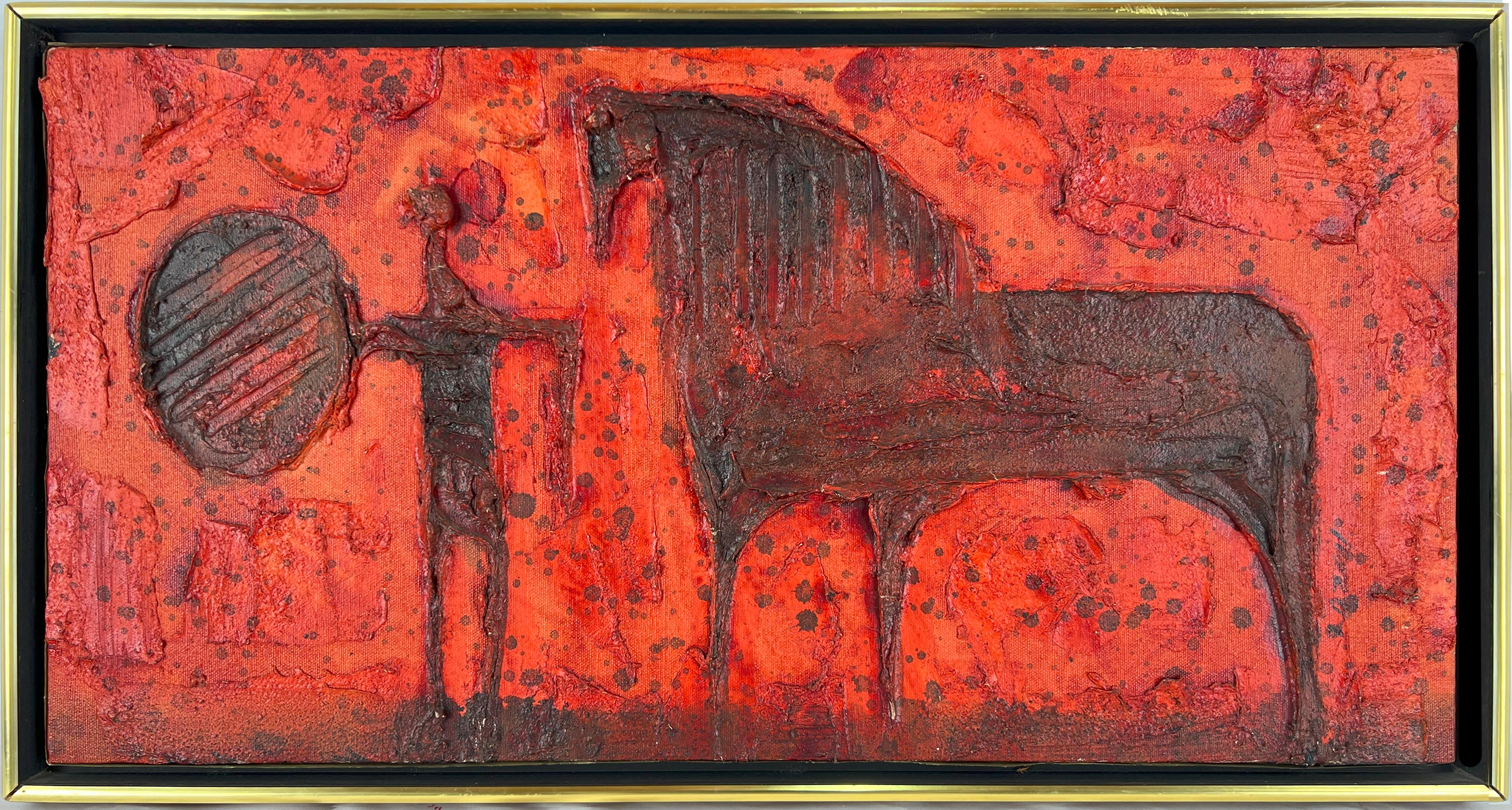 Unknown Figurative Painting – Original Ölgemälde „Krieger und sein Pferd“ in Öl und Ton auf Leinwand