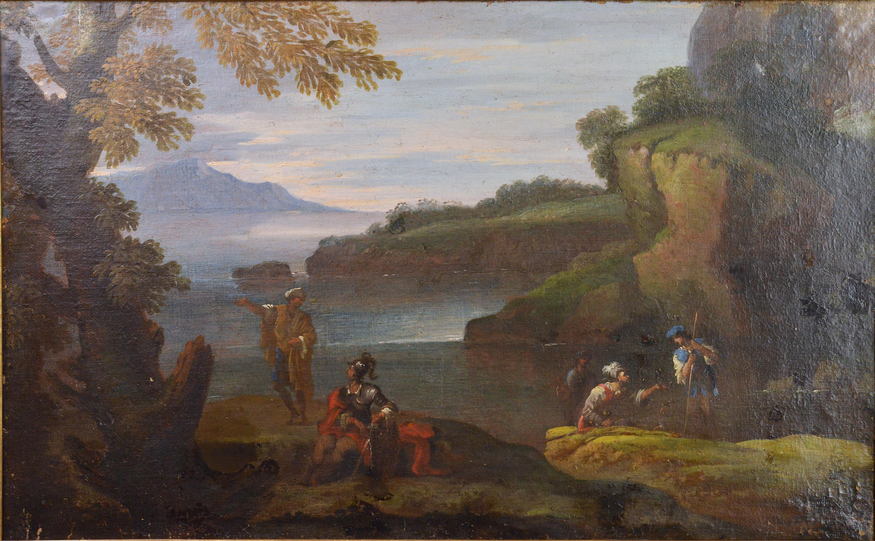 Figuras guerreras conversando en un paisaje capriccio Pintura al óleo del siglo XVII-XVIII - Painting de Unknown